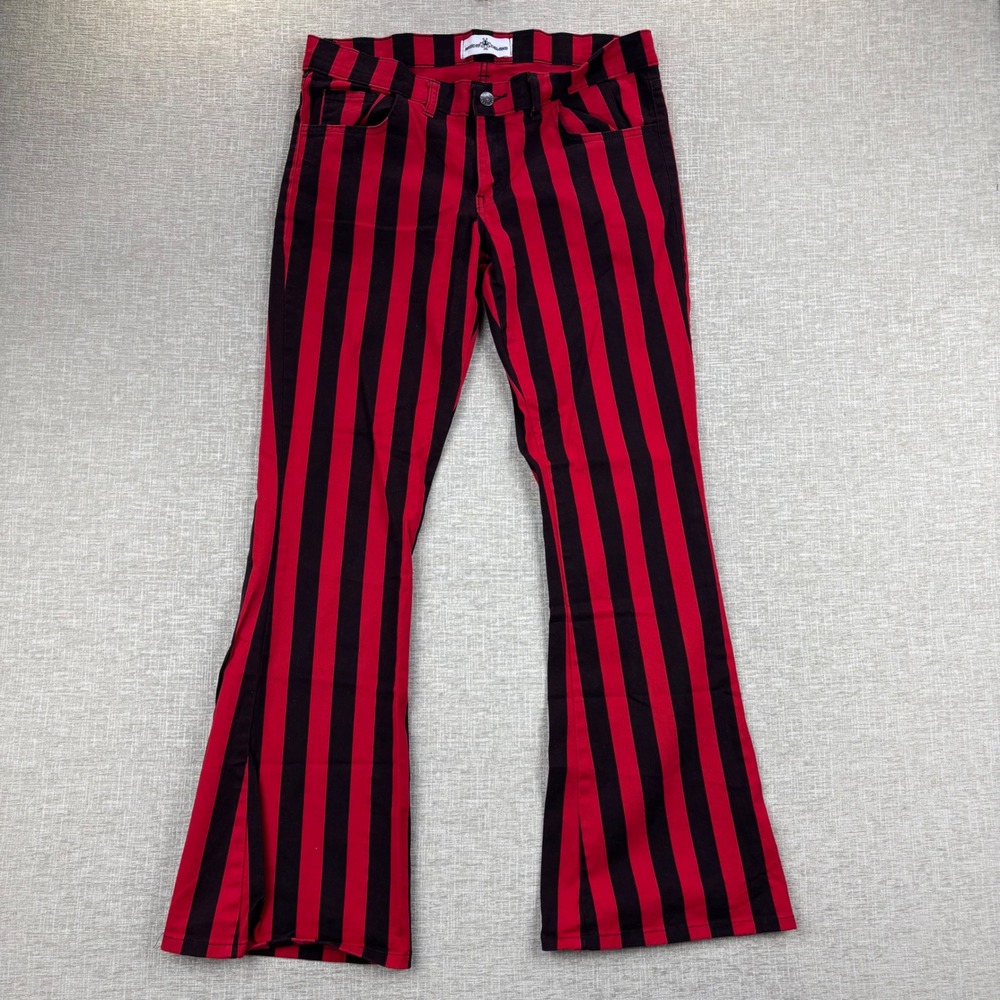 Madcap England Womens Flare Pants Red Black Striped Bell Bottoms Size 32/14